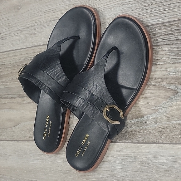 Cole Haan Black Leather Sandals with Buckle Size 8 1/2 - Picture 1 of 7